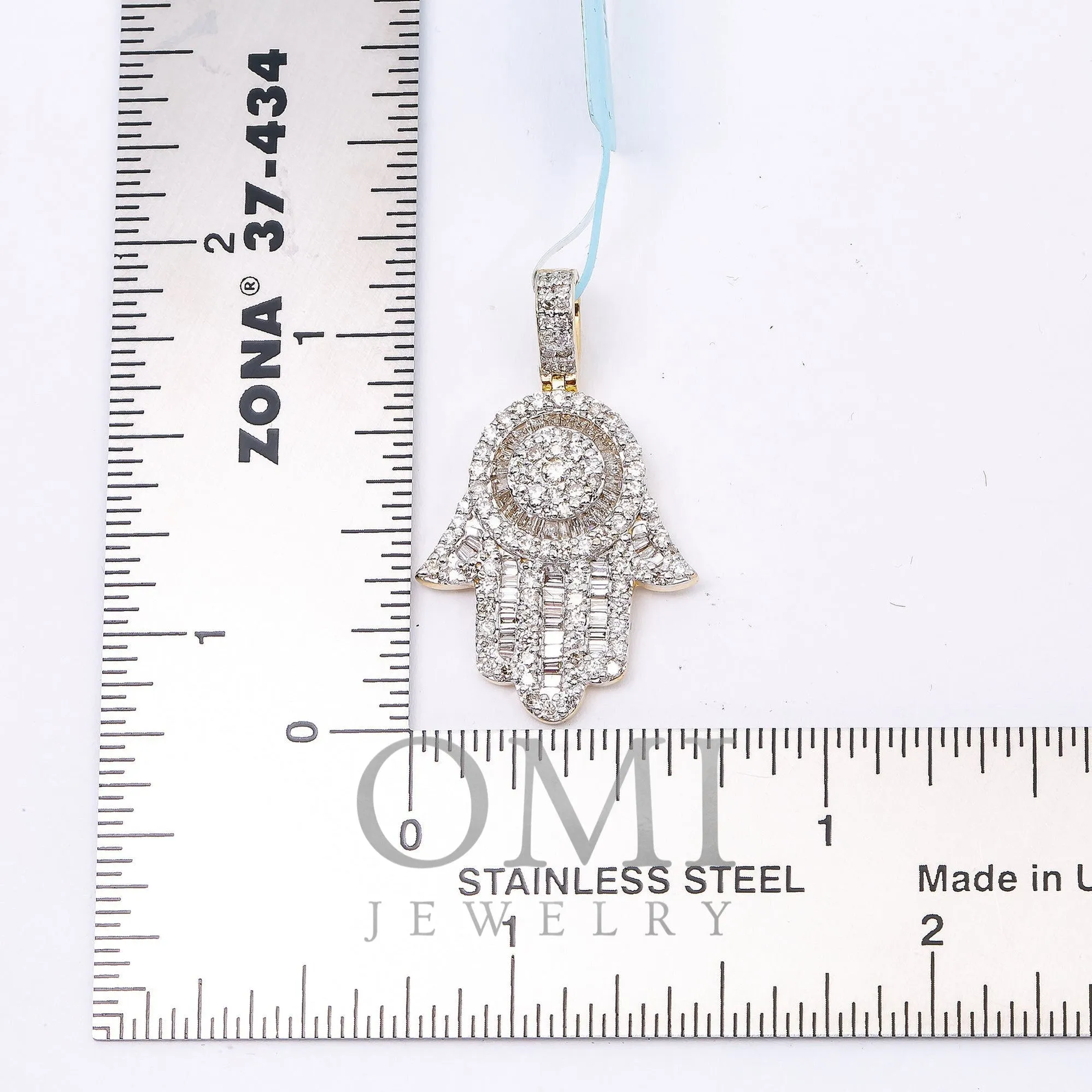 10K YELLOW GOLD BAGUETTE DIAMOND HAMSA PENDANT 2.50 CT