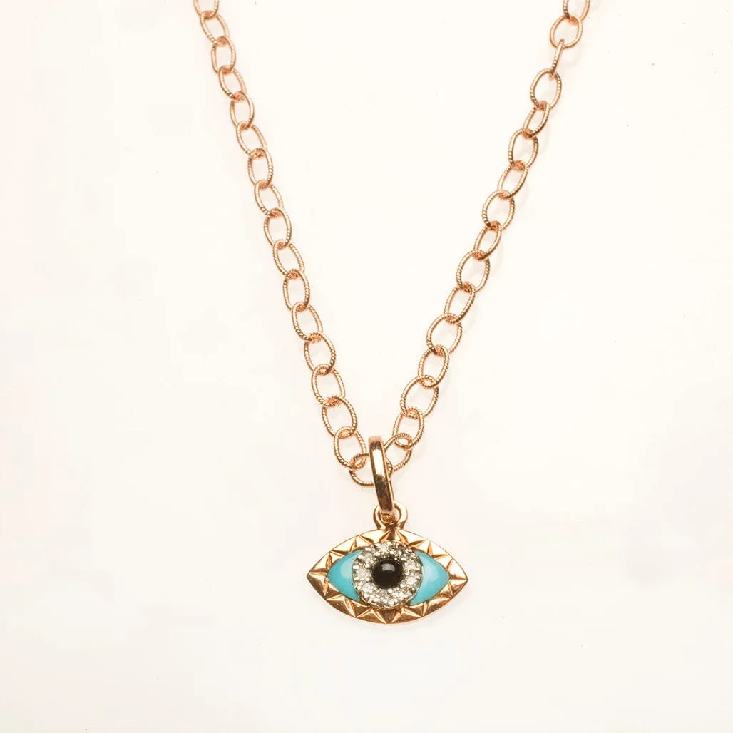 14K Gold Evil Eye with Diamonds and Turquoise