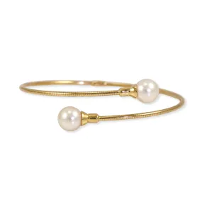 18K YELLOW GOLD 8.5MM PEARL FLEXIBLE BYPASS BANGLE