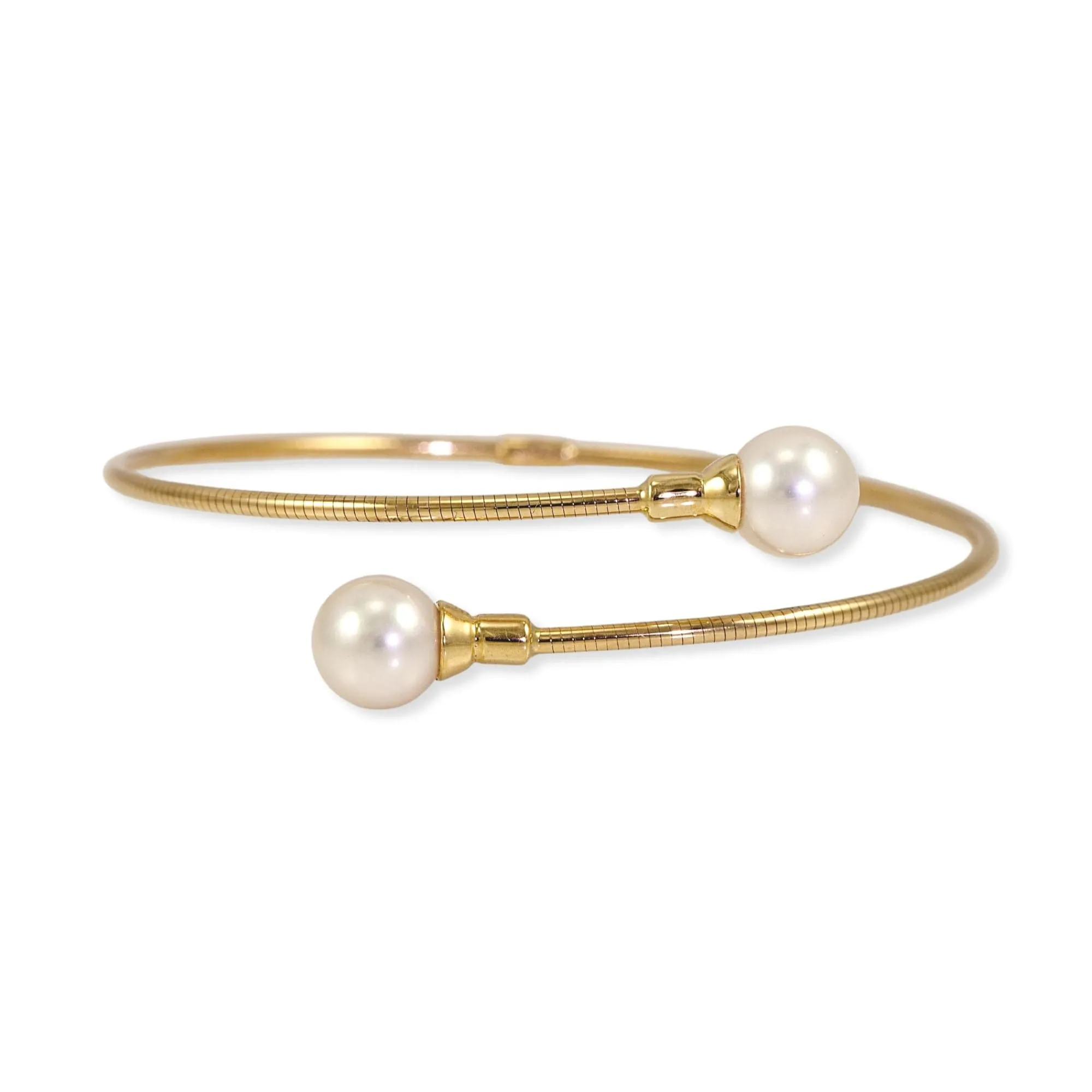 18K YELLOW GOLD 8.5MM PEARL FLEXIBLE BYPASS BANGLE