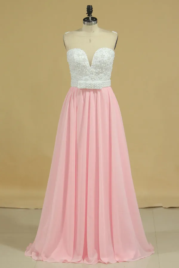 2024 New Arrival Prom Dresses Scoop A Line Chiffon With Beading Sweep PJJ6H2LQ