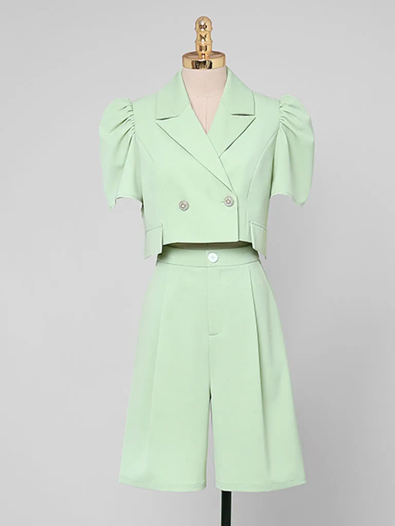 2PS Light Green 1940S Vintage Classic Top And Pant Suit