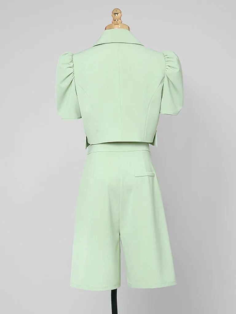 2PS Light Green 1940S Vintage Classic Top And Pant Suit