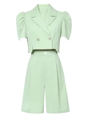 2PS Light Green 1940S Vintage Classic Top And Pant Suit