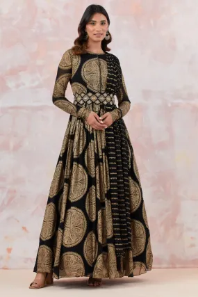 50Z883-NRO Black Embroidered Anarkali Set with Belt