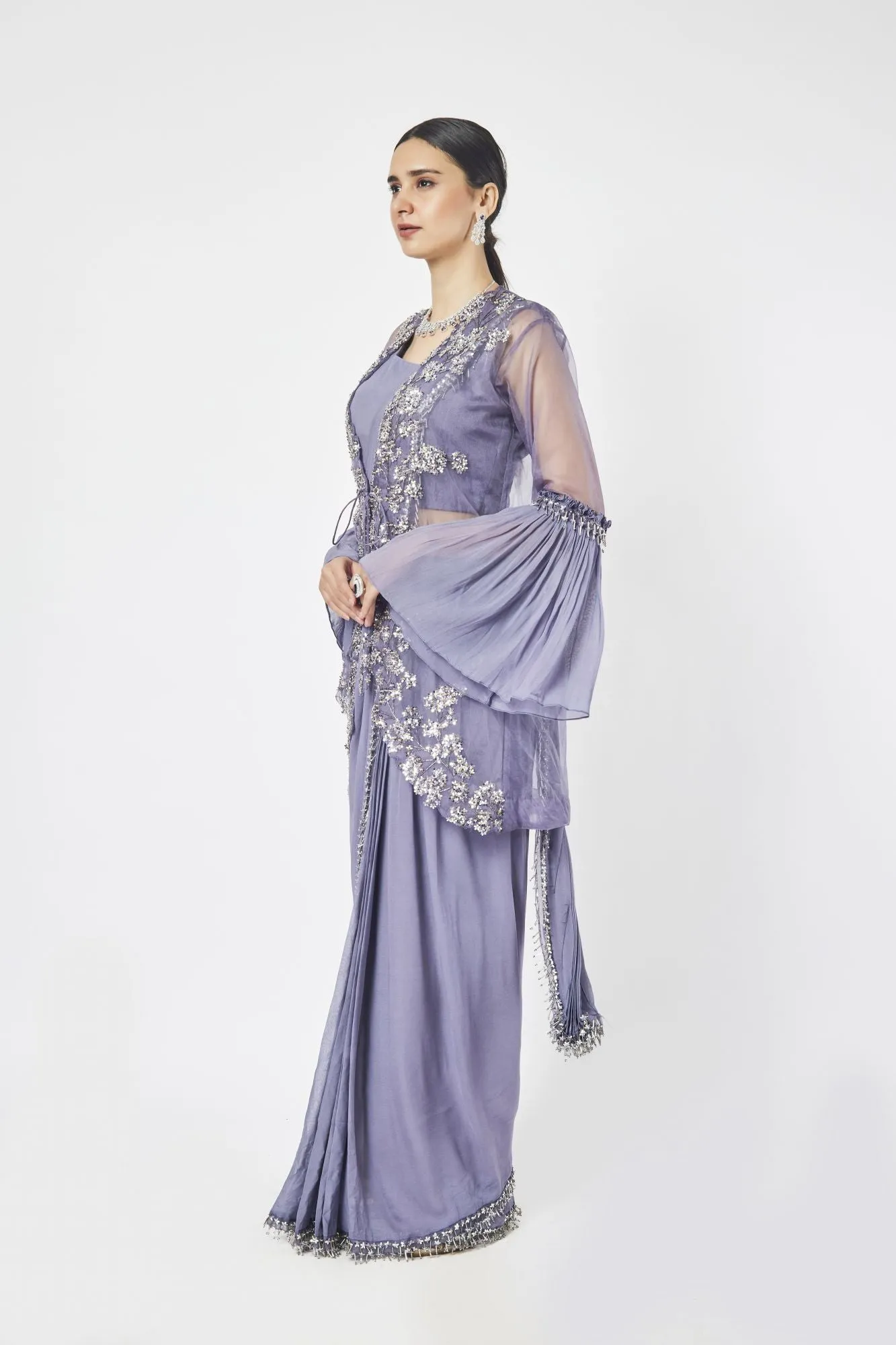 90Z896-RO Mauve Georgette Drape Saree With Jacket