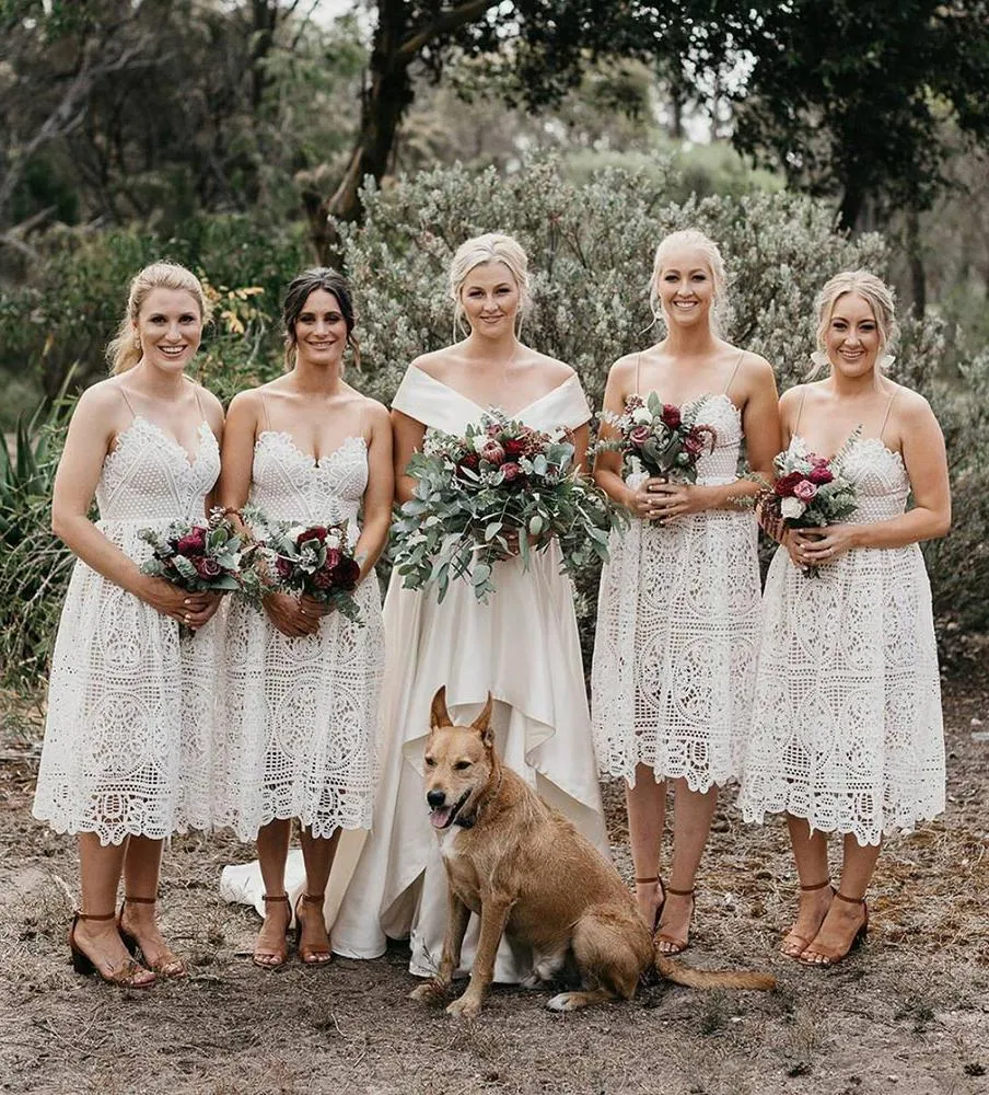 A Line Ivory Lace Spaghetti Straps V Neck Bridesmaid Dresses, Bridesmaid Gowns STK15489