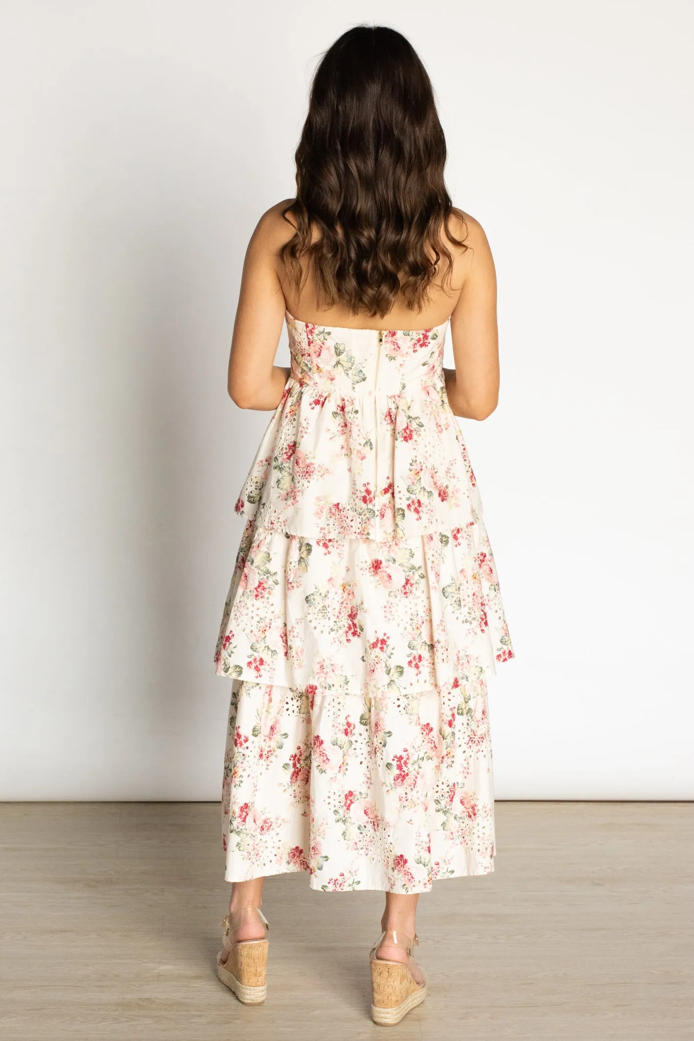 Adore the Feeling Floral Eyelet Corset Midi Dress