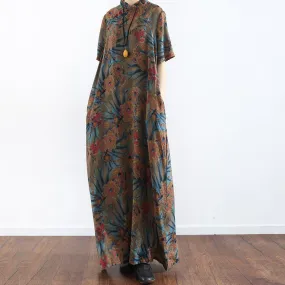 BABAKUD Summer Retro Chinese Style Loose Cotton Printed Robe Dress