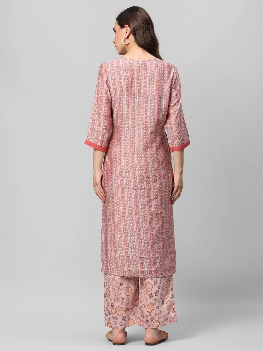 Baby Pink Abstract Printed Kurta Comfort Pant Dupatta