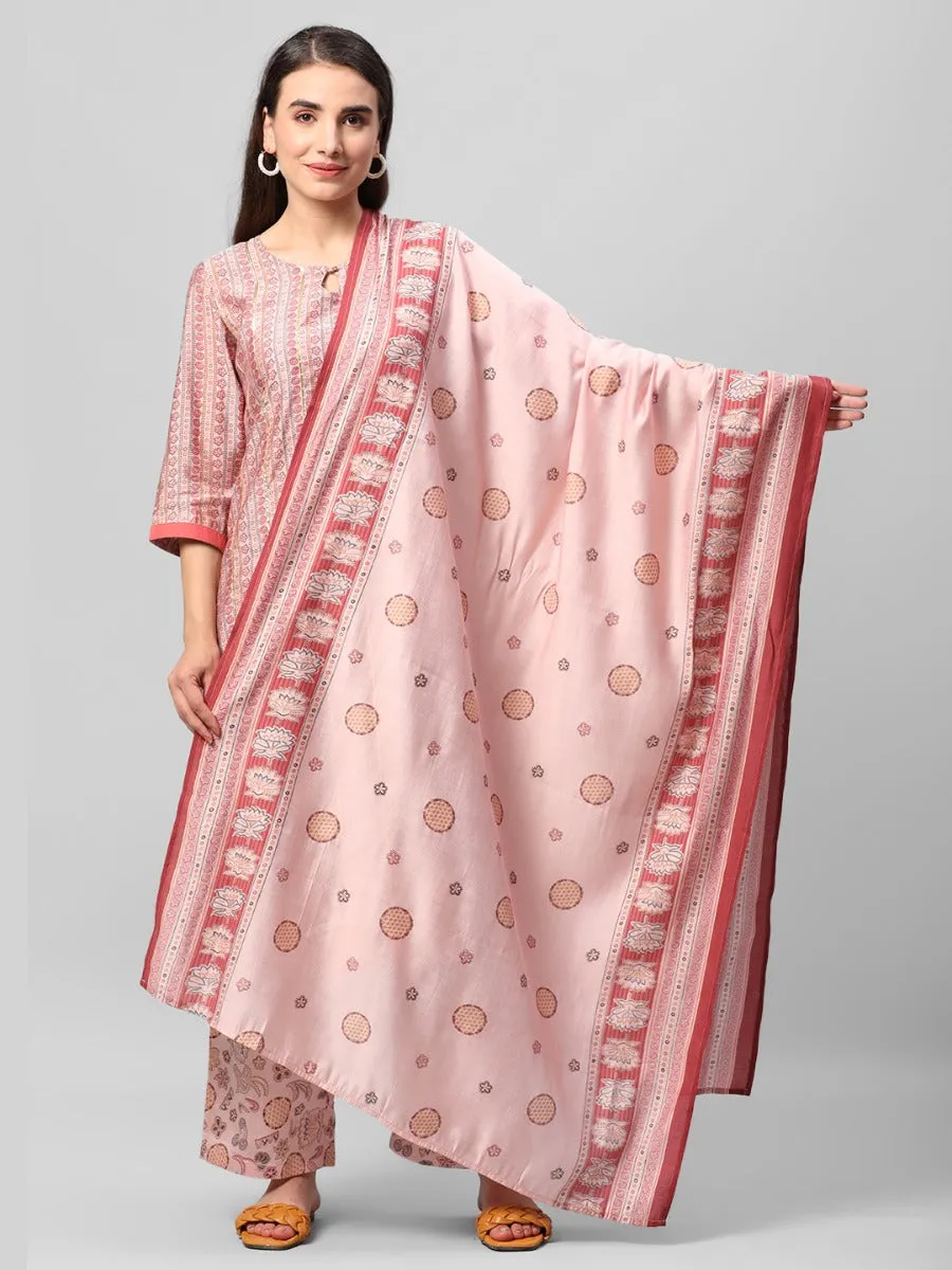 Baby Pink Abstract Printed Kurta Comfort Pant Dupatta