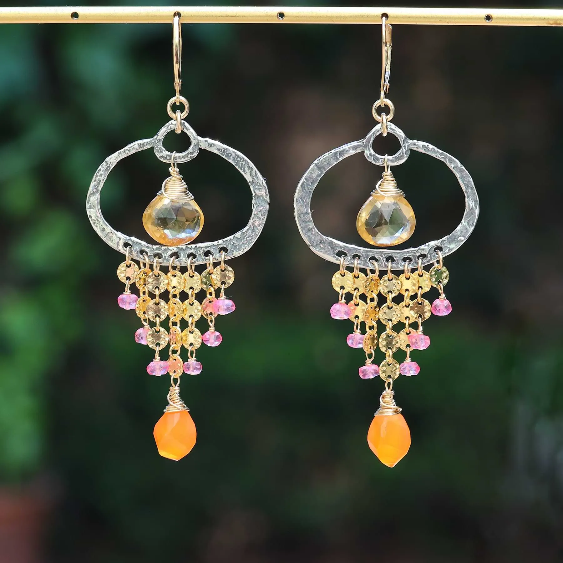 Biarritz - Citrine, Carnelian and Pink Topaz Drop Earrings