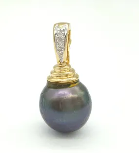 Black Pearl and Diamond Pendant