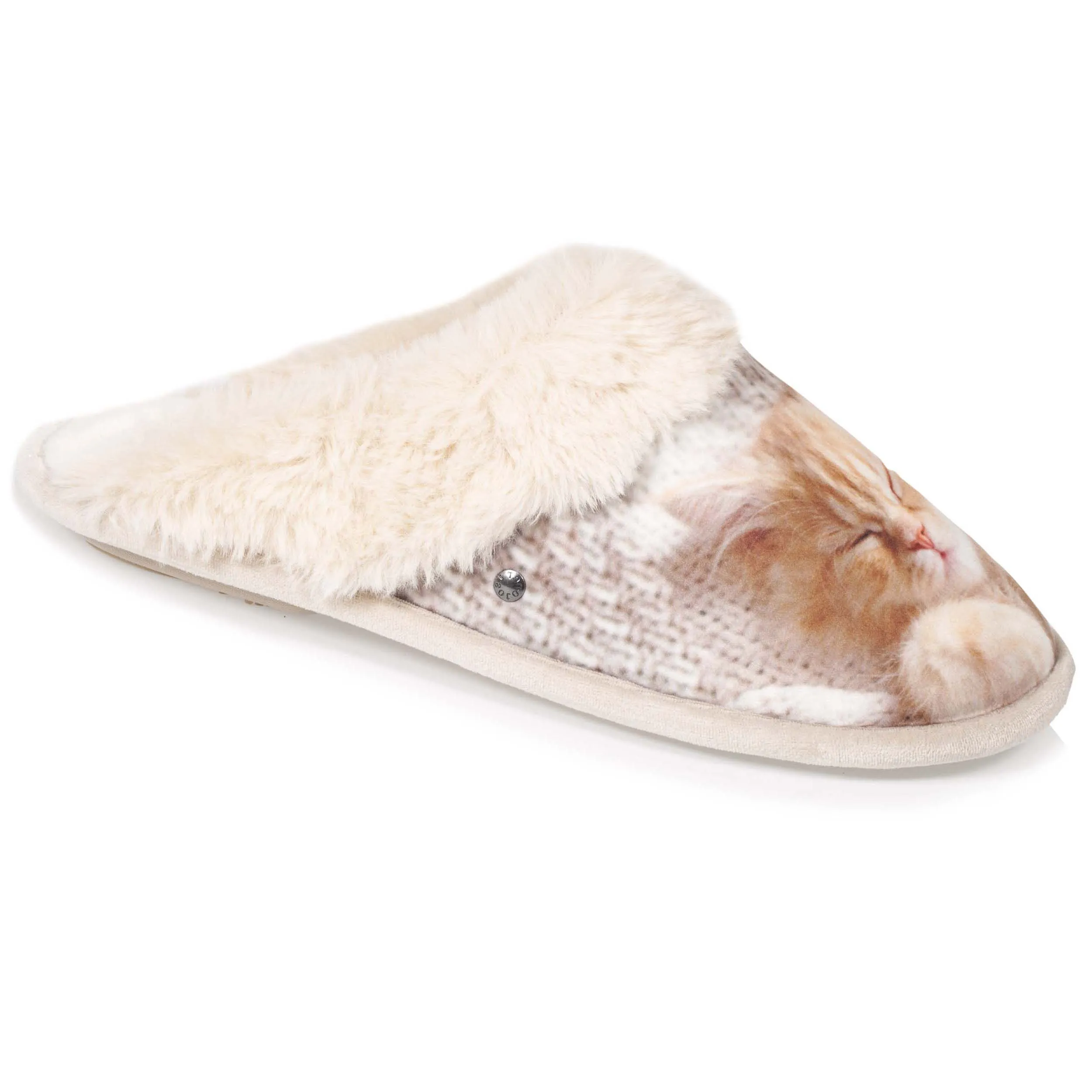 Chaussons mules Femme chat Beige