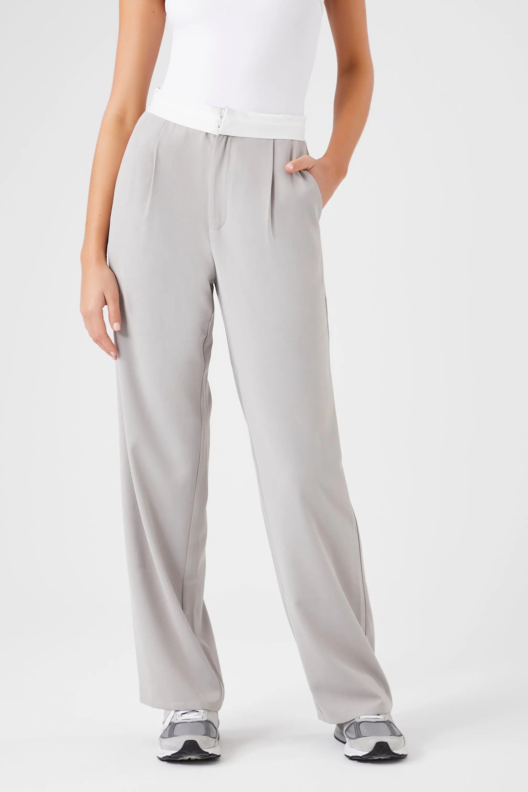 Contrast-Trim Wide-Leg Pants