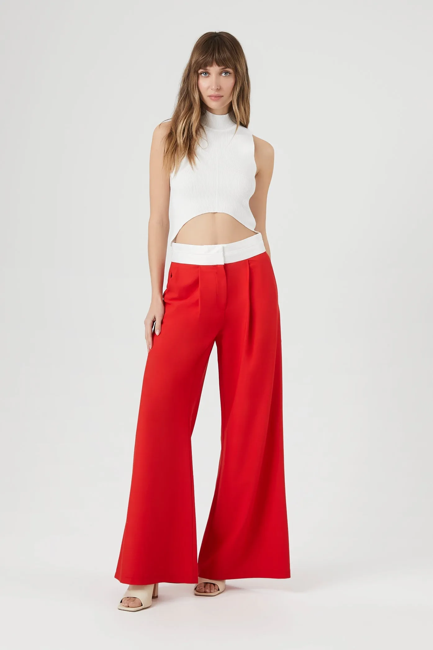 Contrast Wide-Leg Trousers