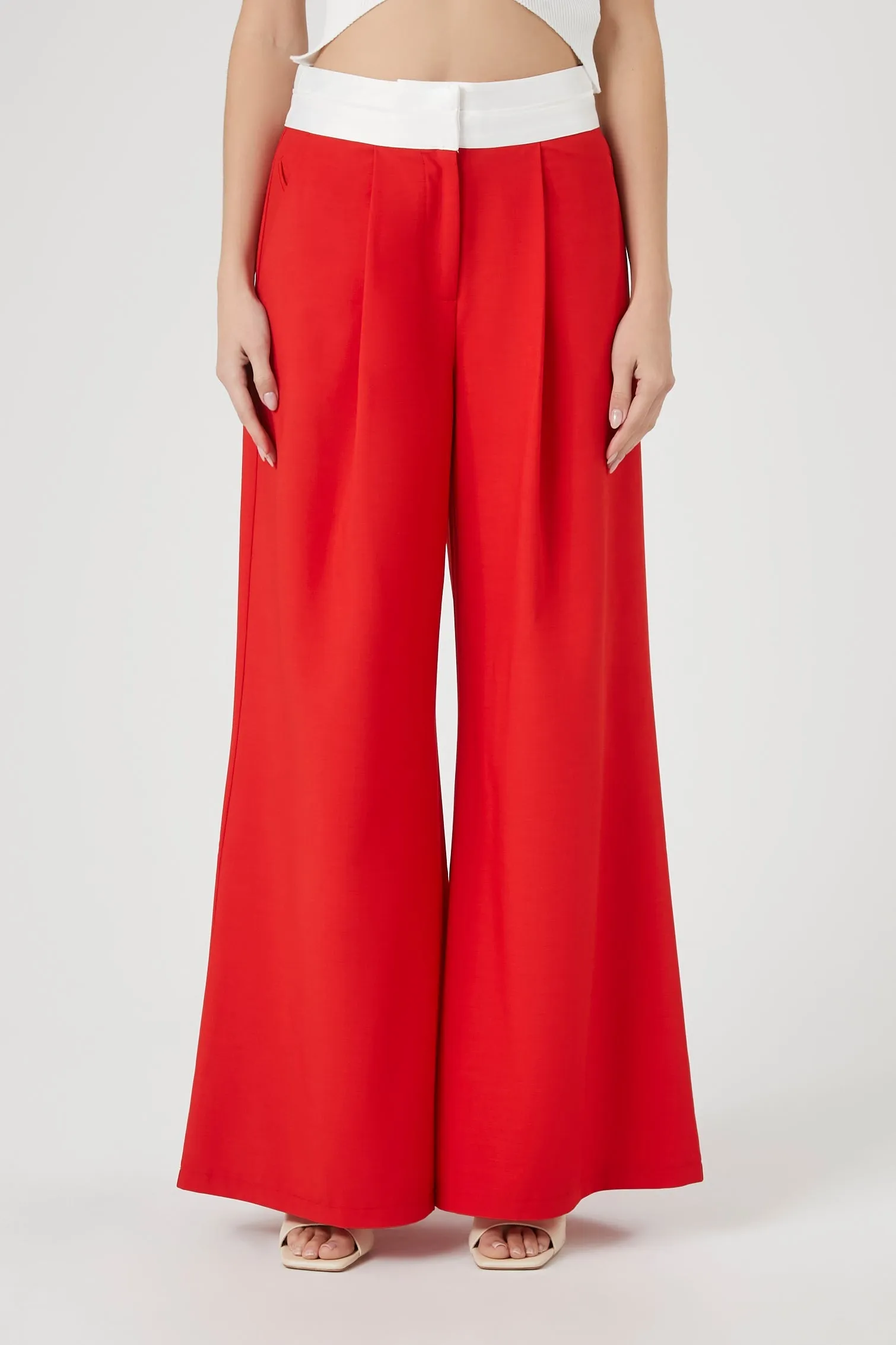 Contrast Wide-Leg Trousers