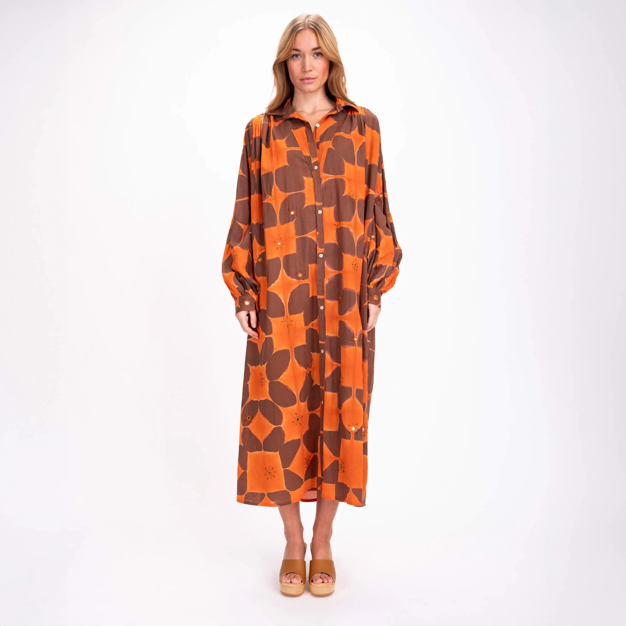 CRAMP DYE DRESS ORANGE/BROWN