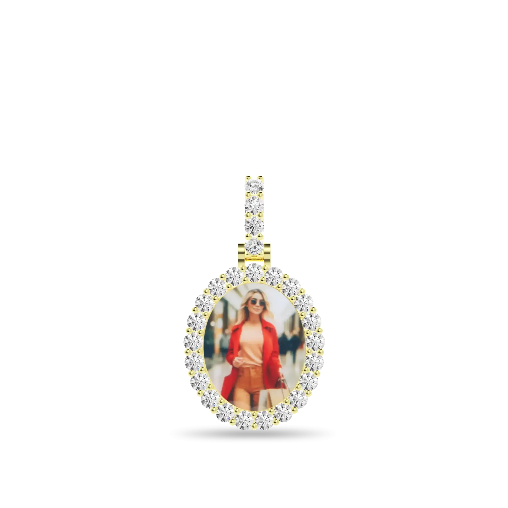 Custom Iced Oval Photo Pendant