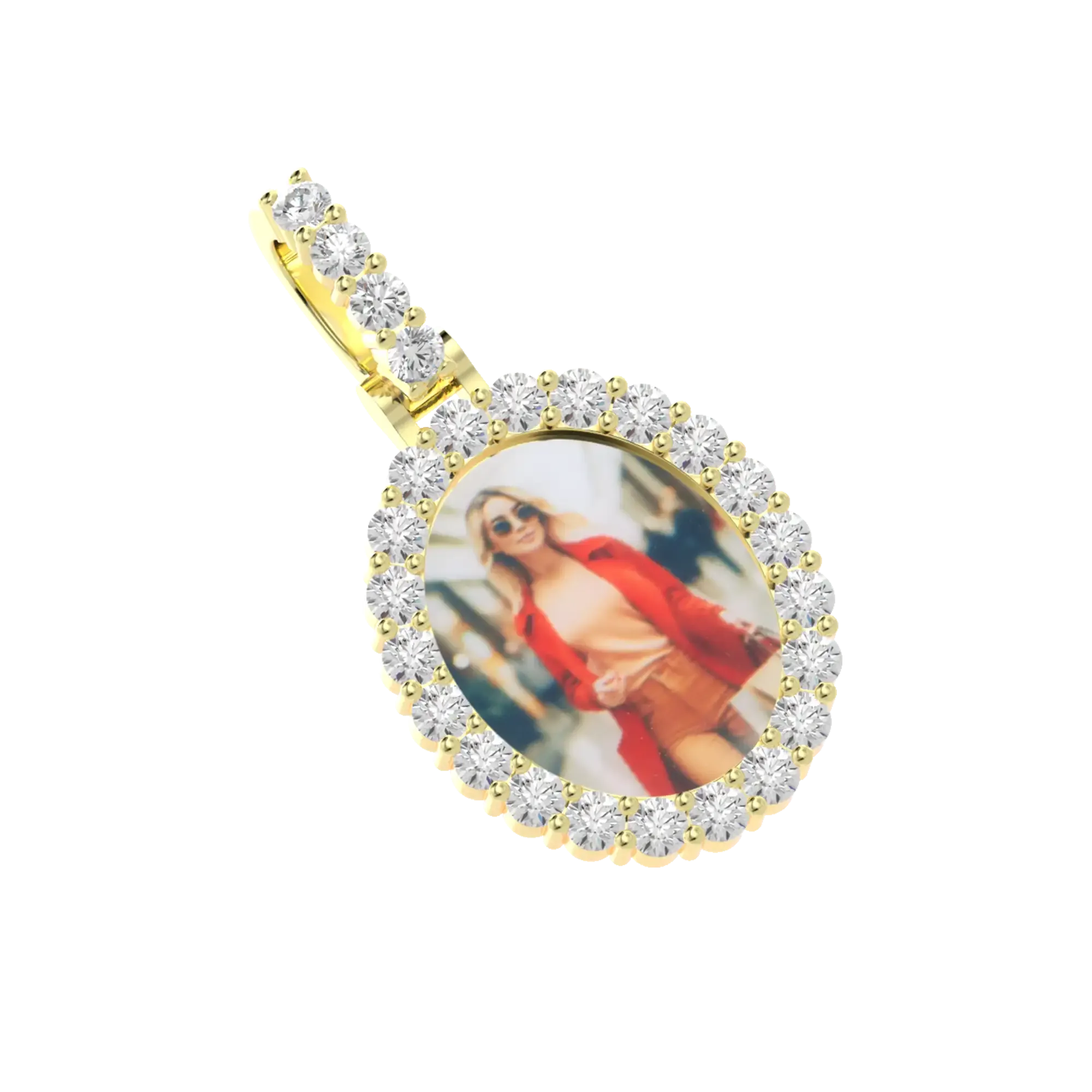 Custom Iced Oval Photo Pendant