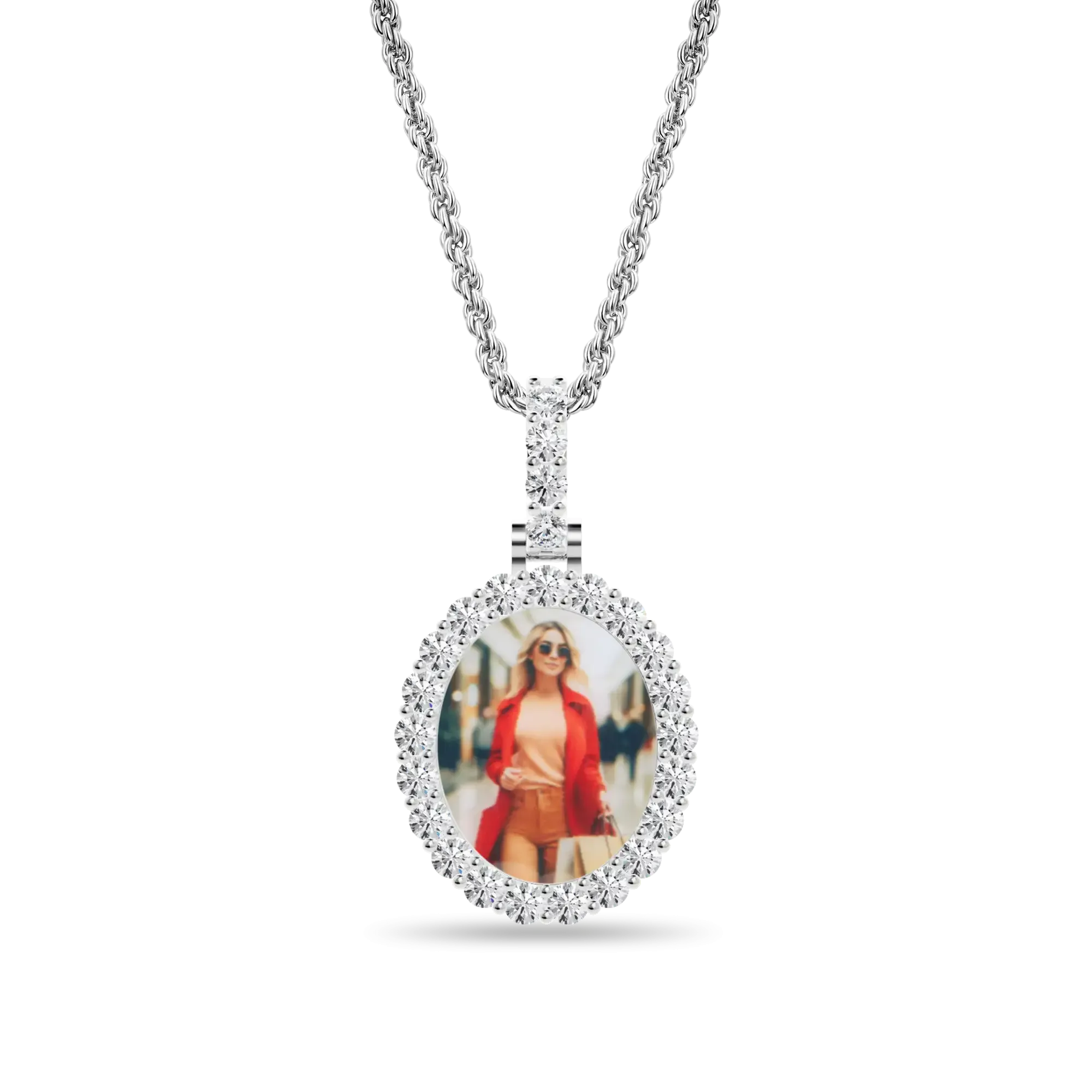 Custom Iced Oval Photo Pendant