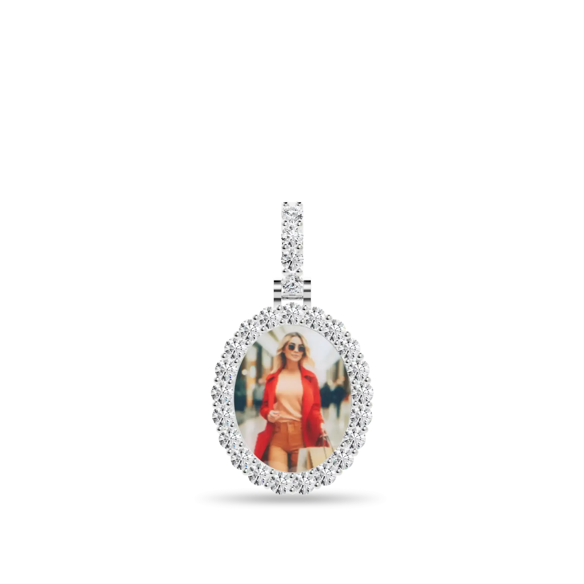 Custom Iced Oval Photo Pendant