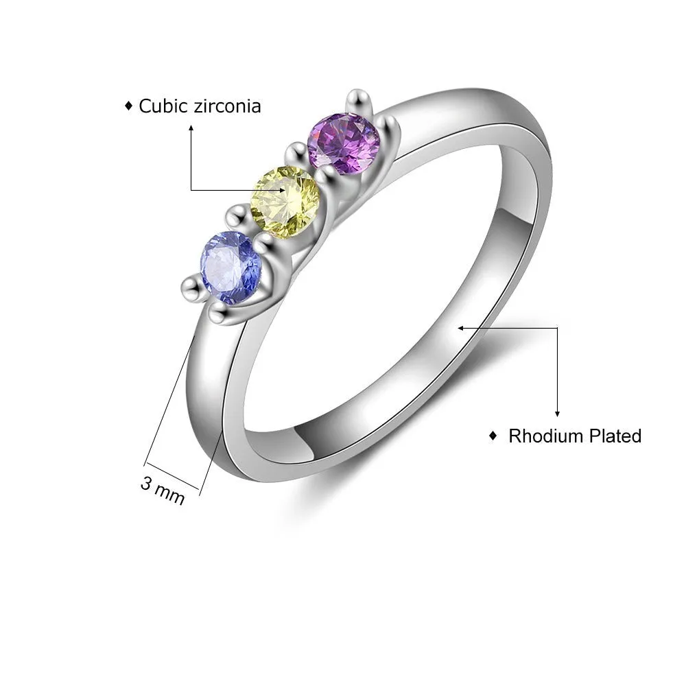 Customized Silver Color 3 Birthstone Rings For Women