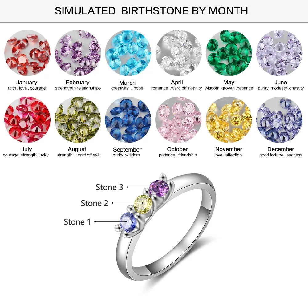 Customized Silver Color 3 Birthstone Rings For Women