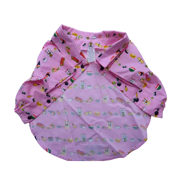 Dog's Shirts | Maneki Neko Print | Pink, White