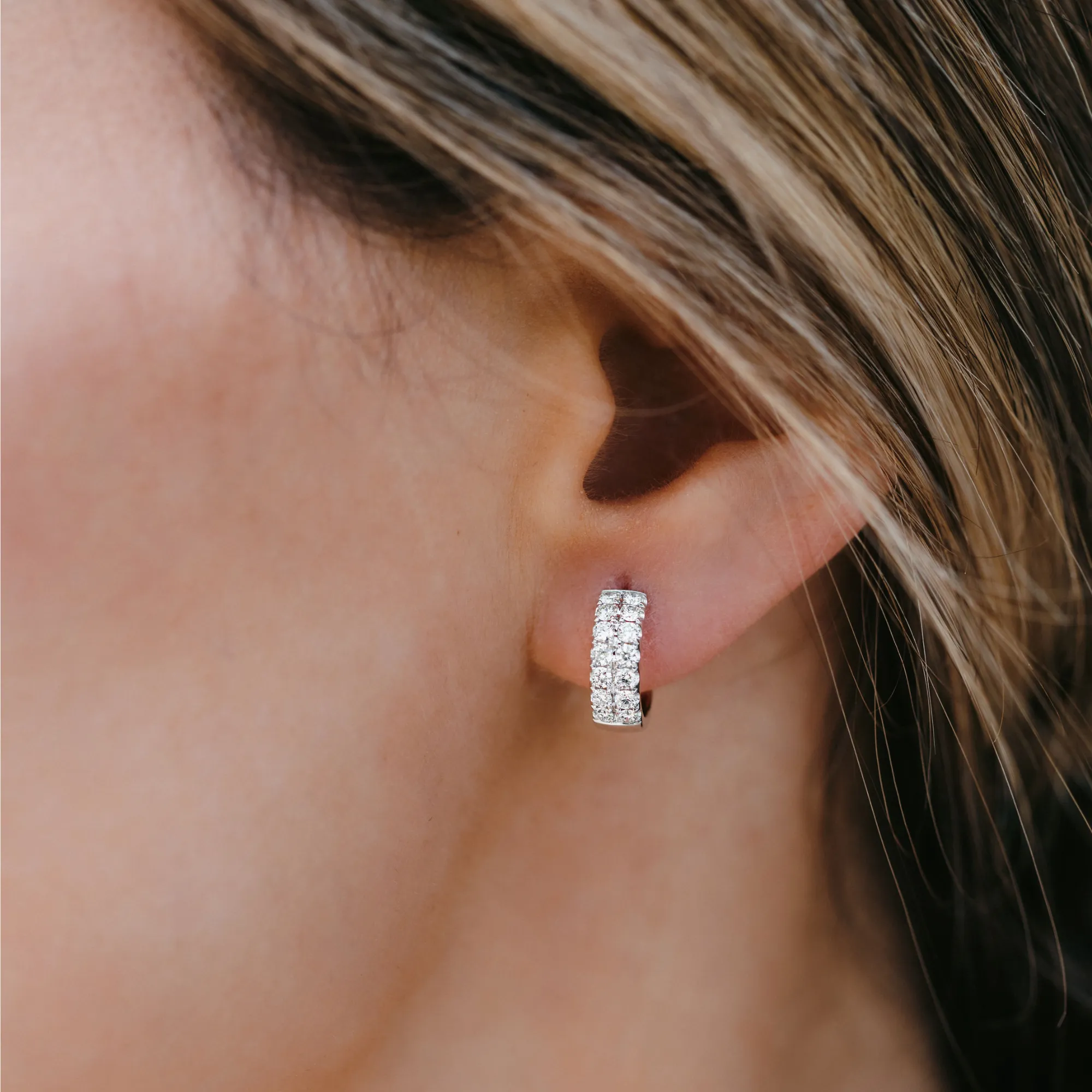 Double Row Diamond Huggie Earrings