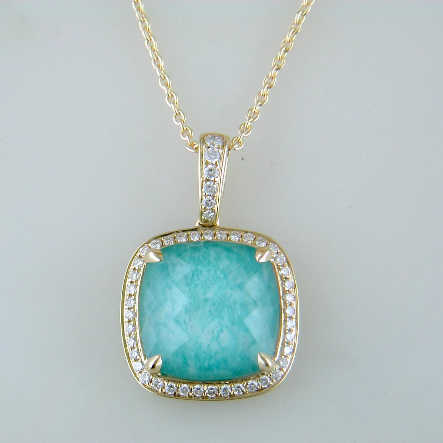 Doves 18K Yellow Gold Diamond Pendant with Amazonite