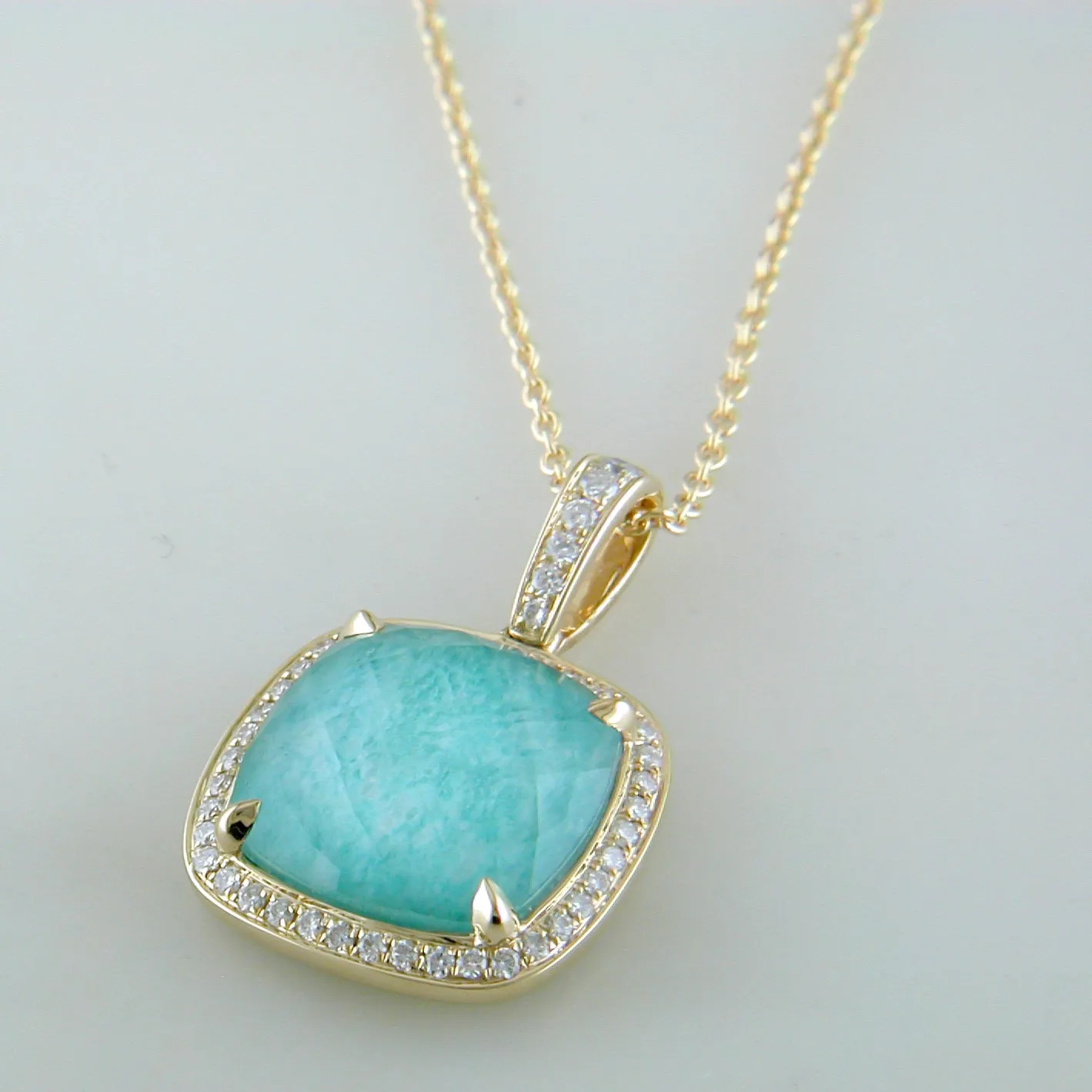 Doves 18K Yellow Gold Diamond Pendant with Amazonite