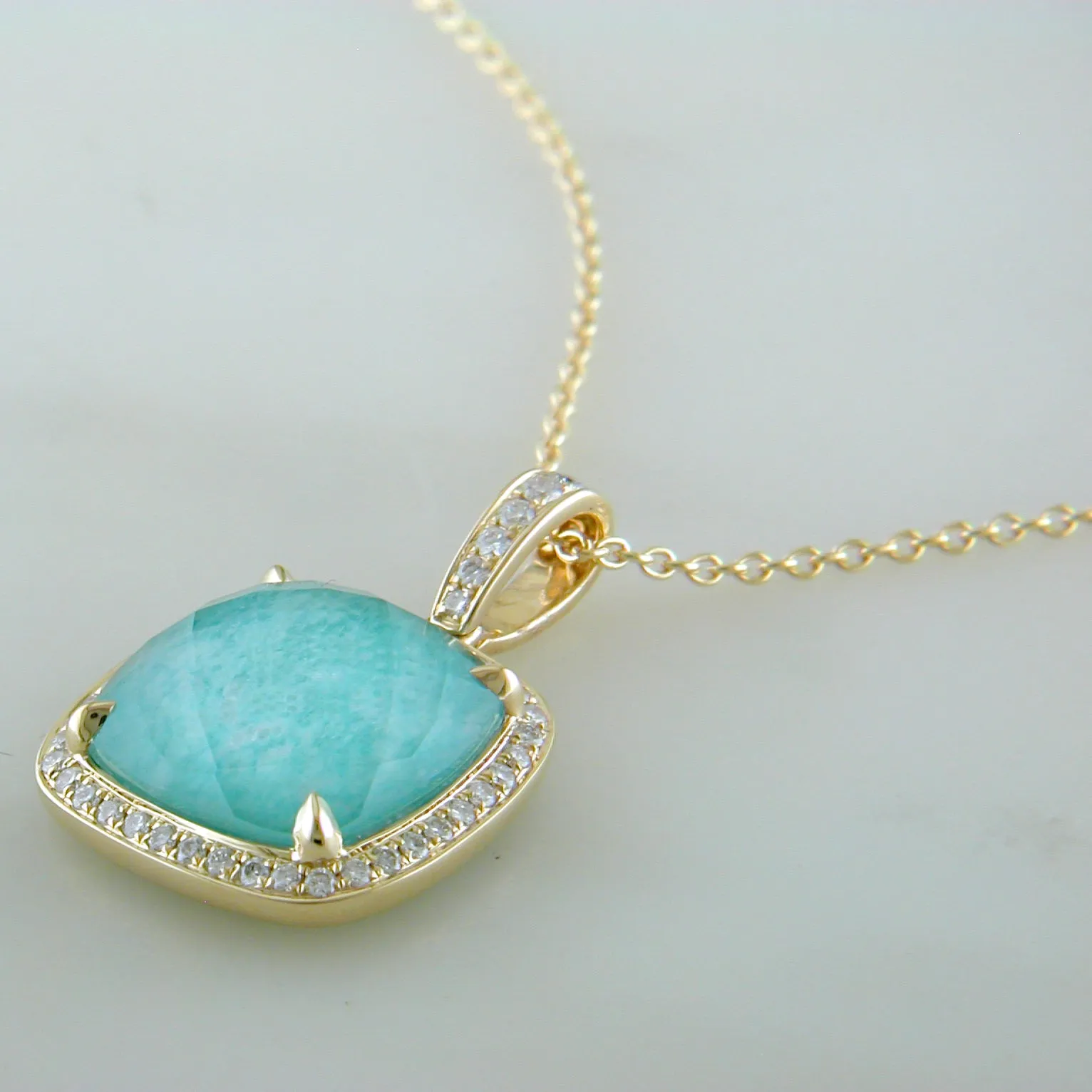 Doves 18K Yellow Gold Diamond Pendant with Amazonite