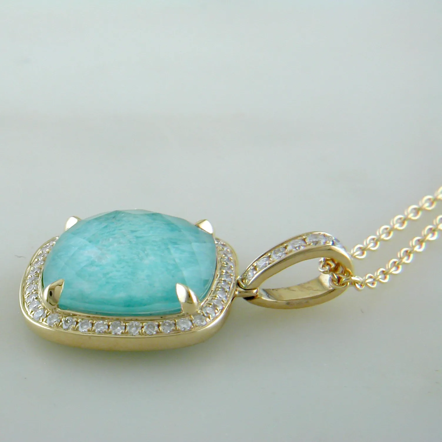 Doves 18K Yellow Gold Diamond Pendant with Amazonite