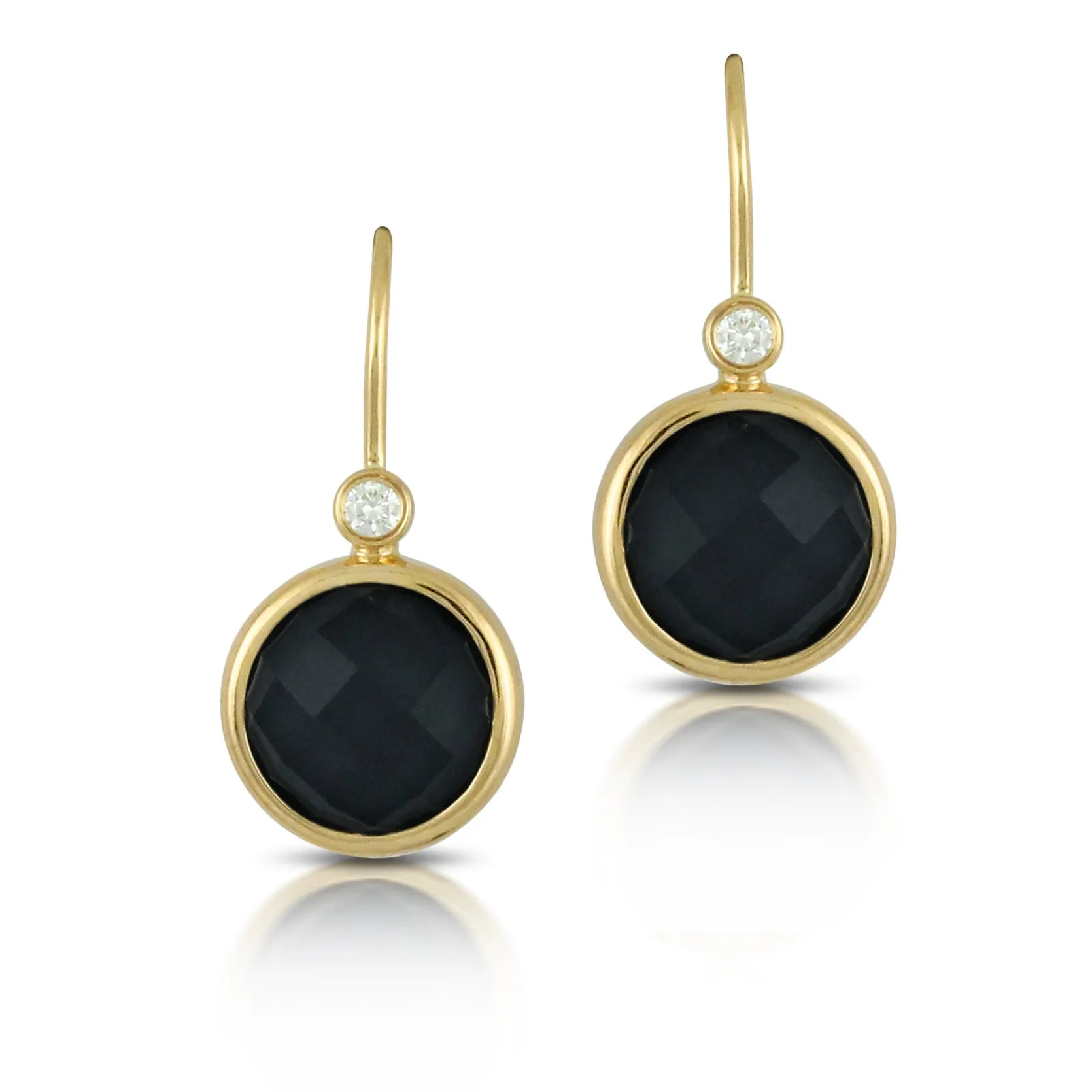 Doves Gatsby Black Onyx & Diamond Round Drop Earrings 18K Yellow Gold