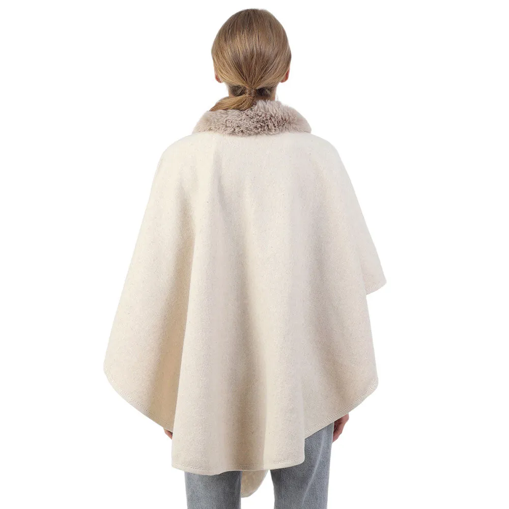 Faux Fur Collar Pom Pom Poncho