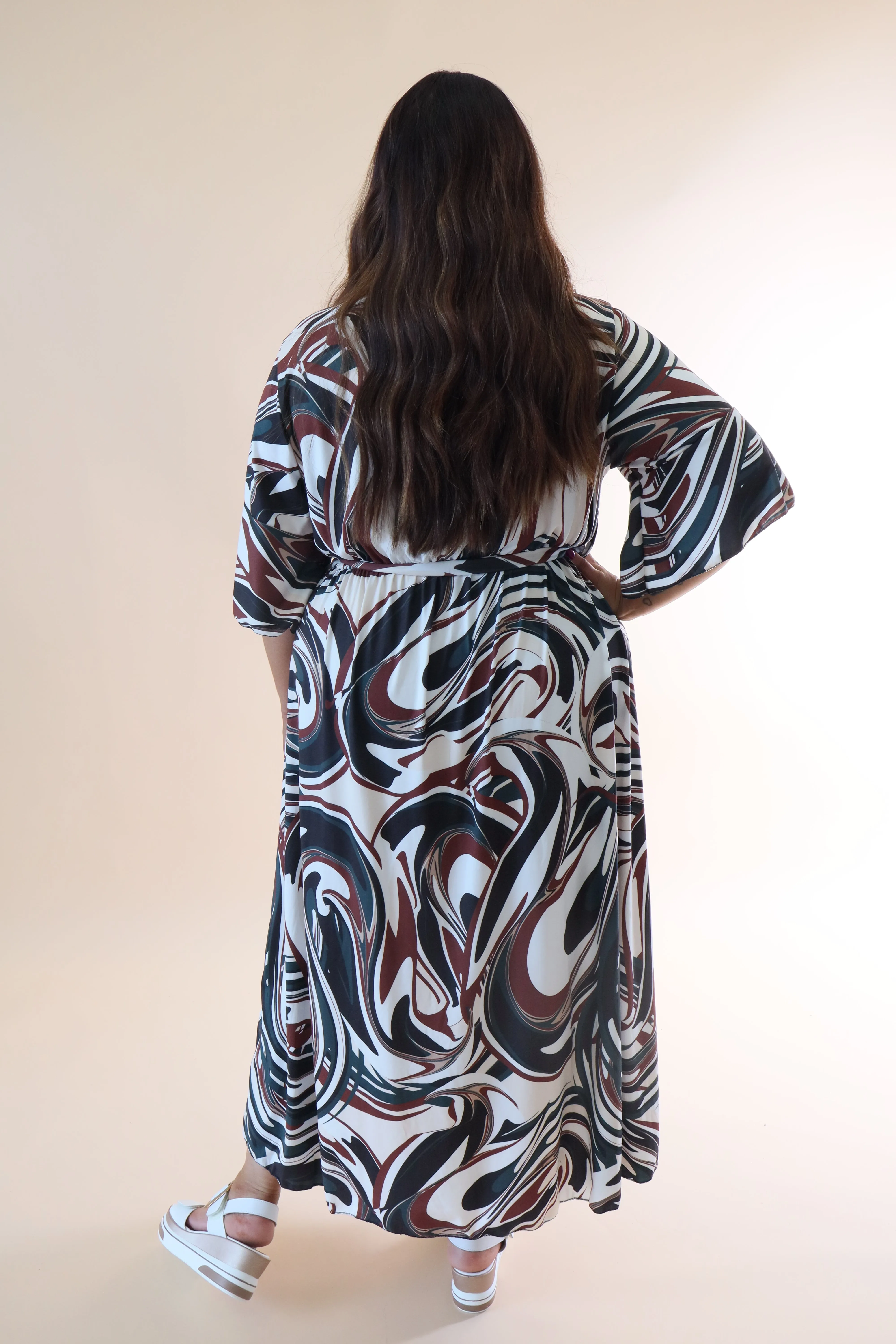 Fern Faux Wrap Dress in Brown Print