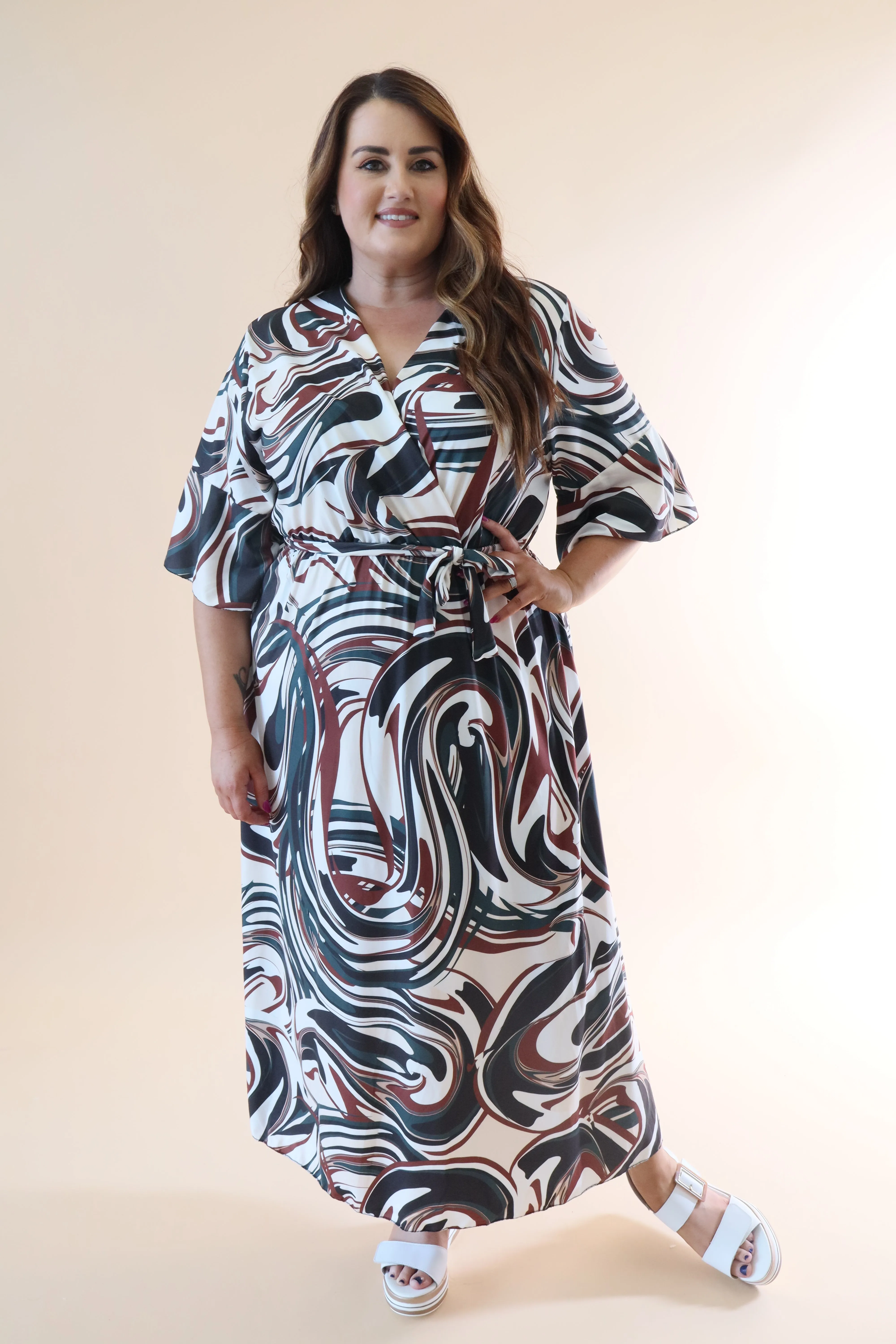 Fern Faux Wrap Dress in Brown Print