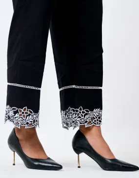 Floral Cutwork Pants - Black