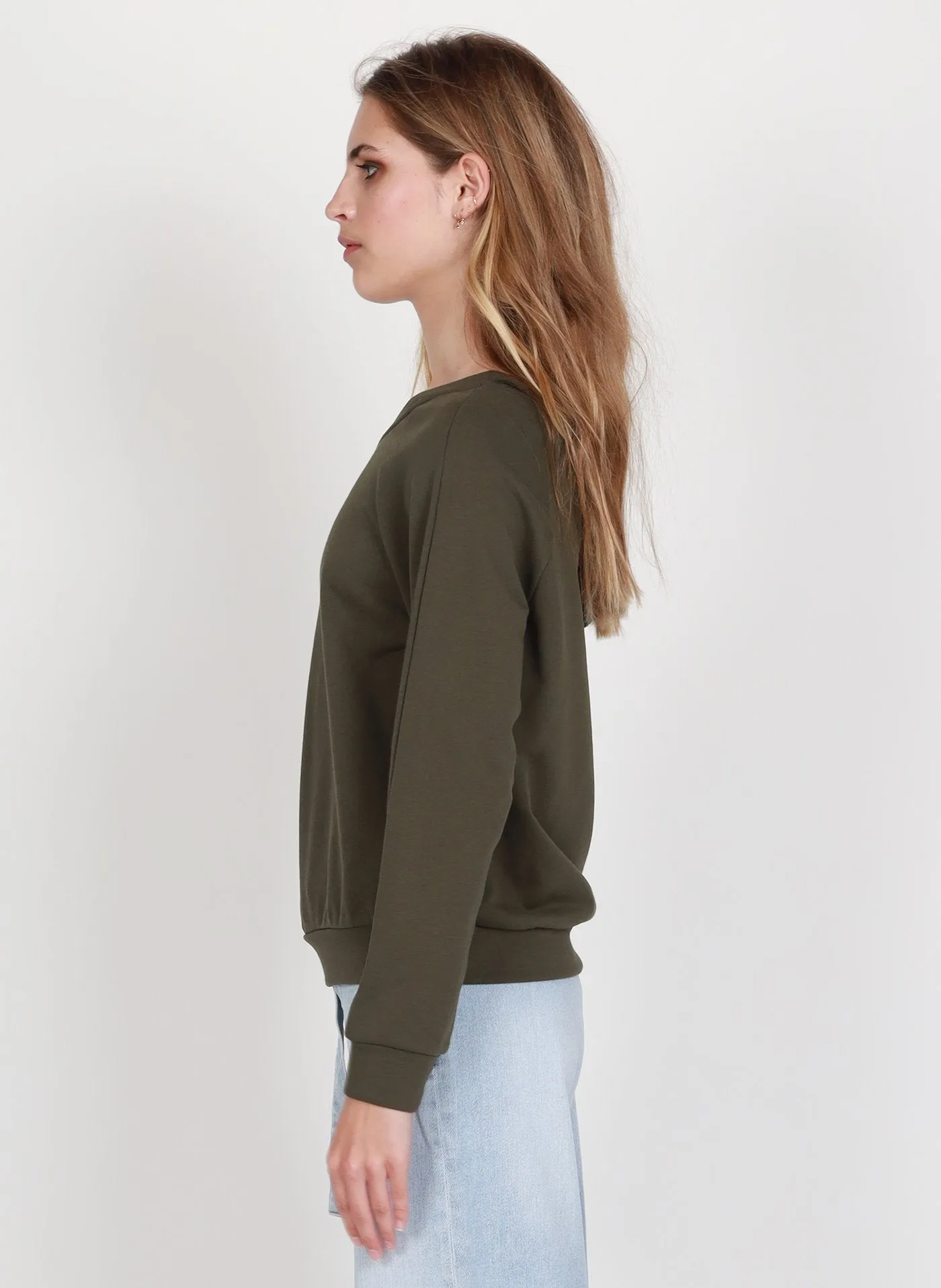 Frills One Shoulder Olive Sweat