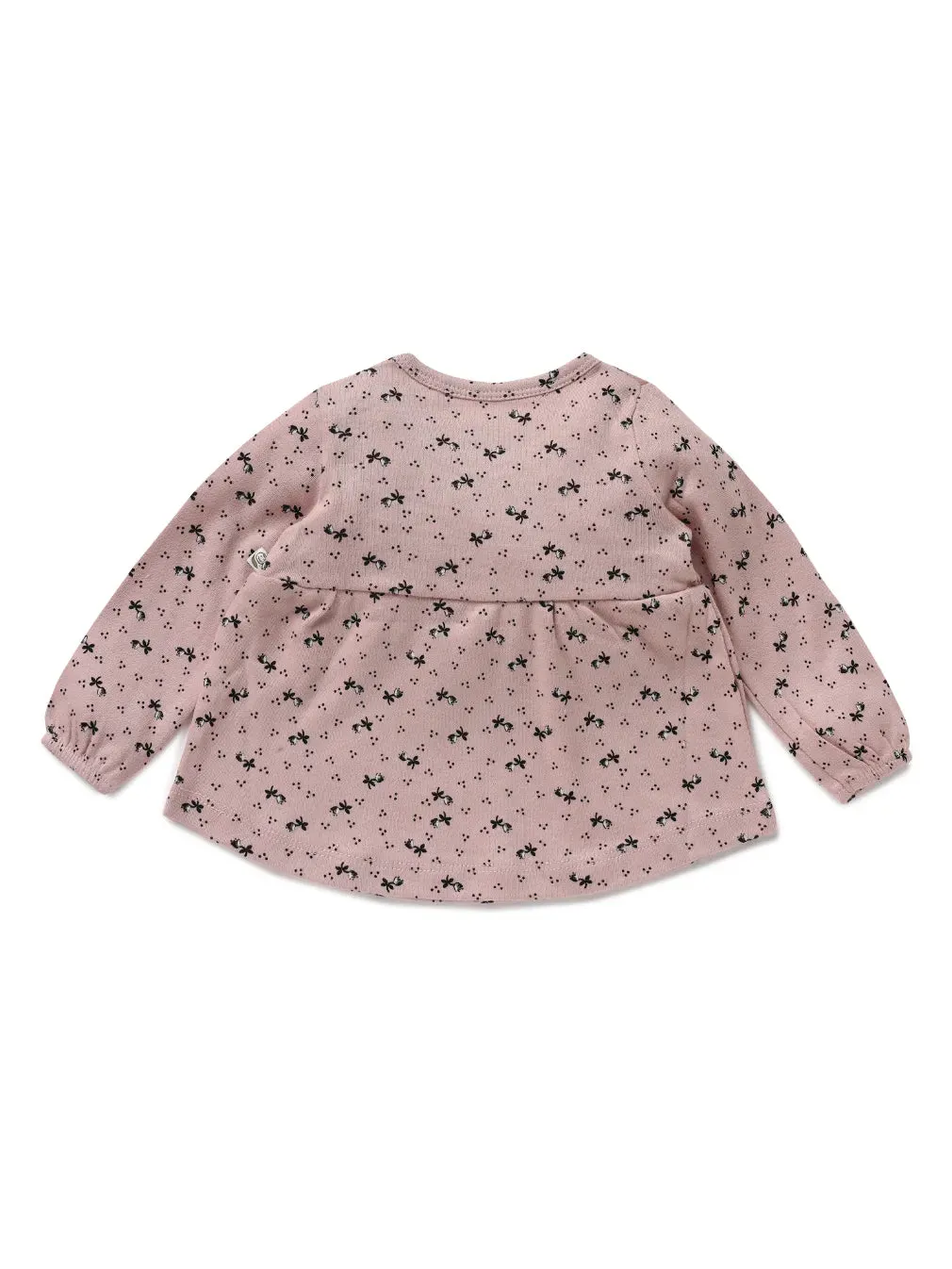 Full sleeve black graphic pattern in pink frock for baby girls