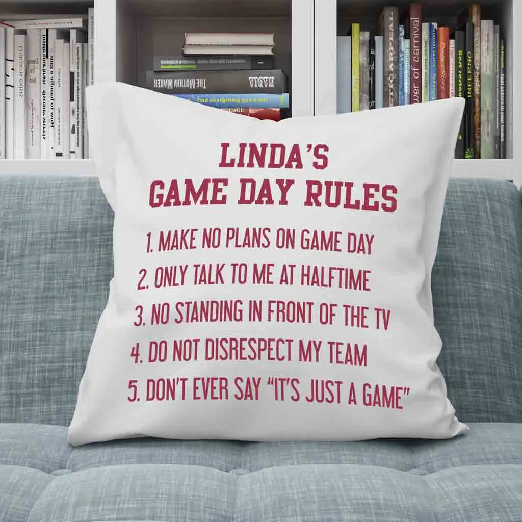 Game Day Rules Personalized Pillow Cover for the Sports Fan