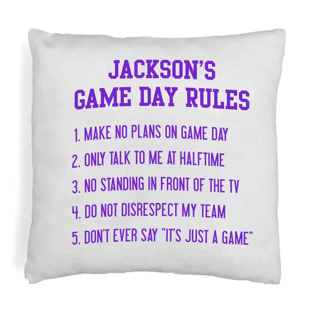 Game Day Rules Personalized Pillow Cover for the Sports Fan