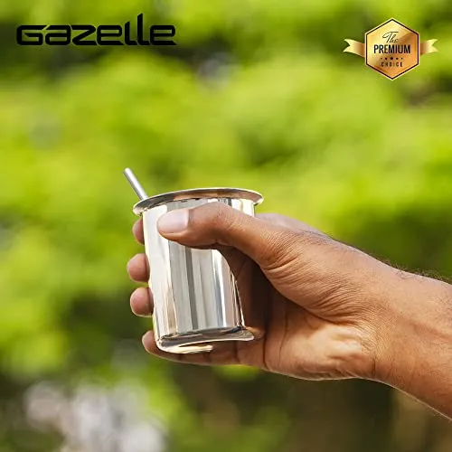 GAZELLE - Stainless Steel Glass with Straw for Kids | Sipper Glass with Straw 90s Kids' Favourite Cup | Steel Glass for Kids Water Milk Juice | Steel Sipper Straw Tumbler for Kids 250ml