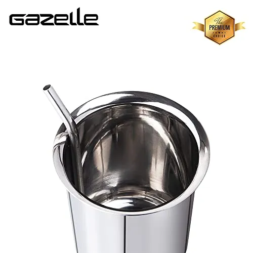 GAZELLE - Stainless Steel Glass with Straw for Kids | Sipper Glass with Straw 90s Kids' Favourite Cup | Steel Glass for Kids Water Milk Juice | Steel Sipper Straw Tumbler for Kids 250ml