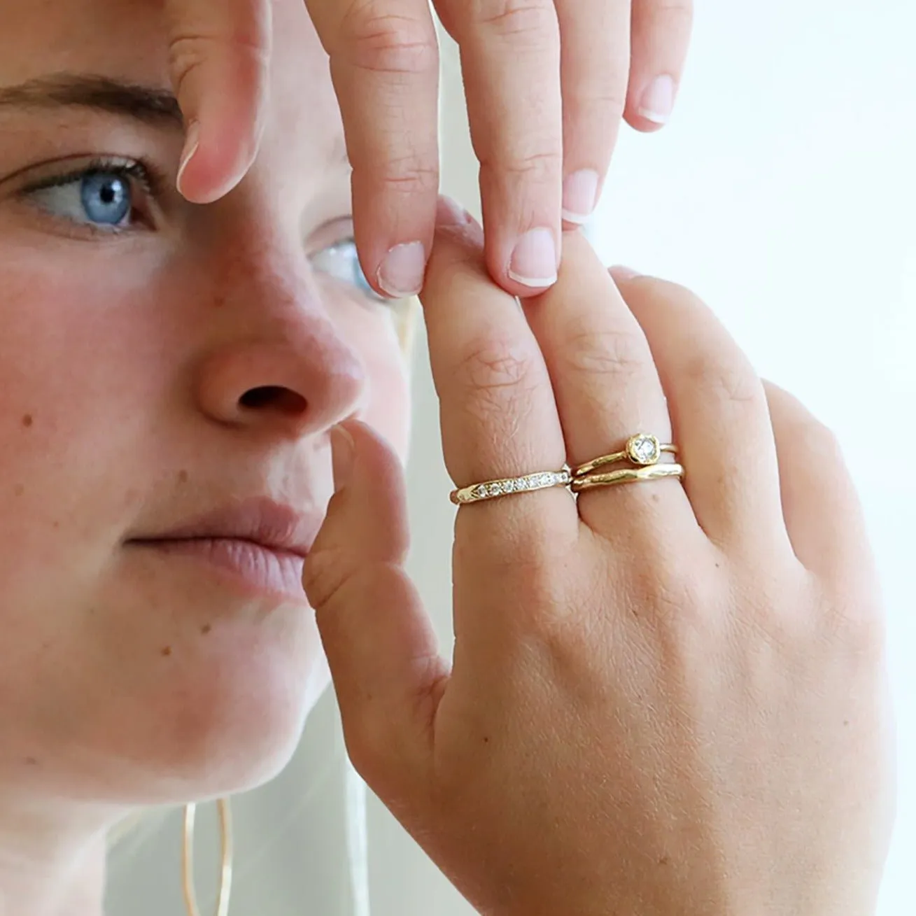 Gold Thin Melt Band with Two Diamonds