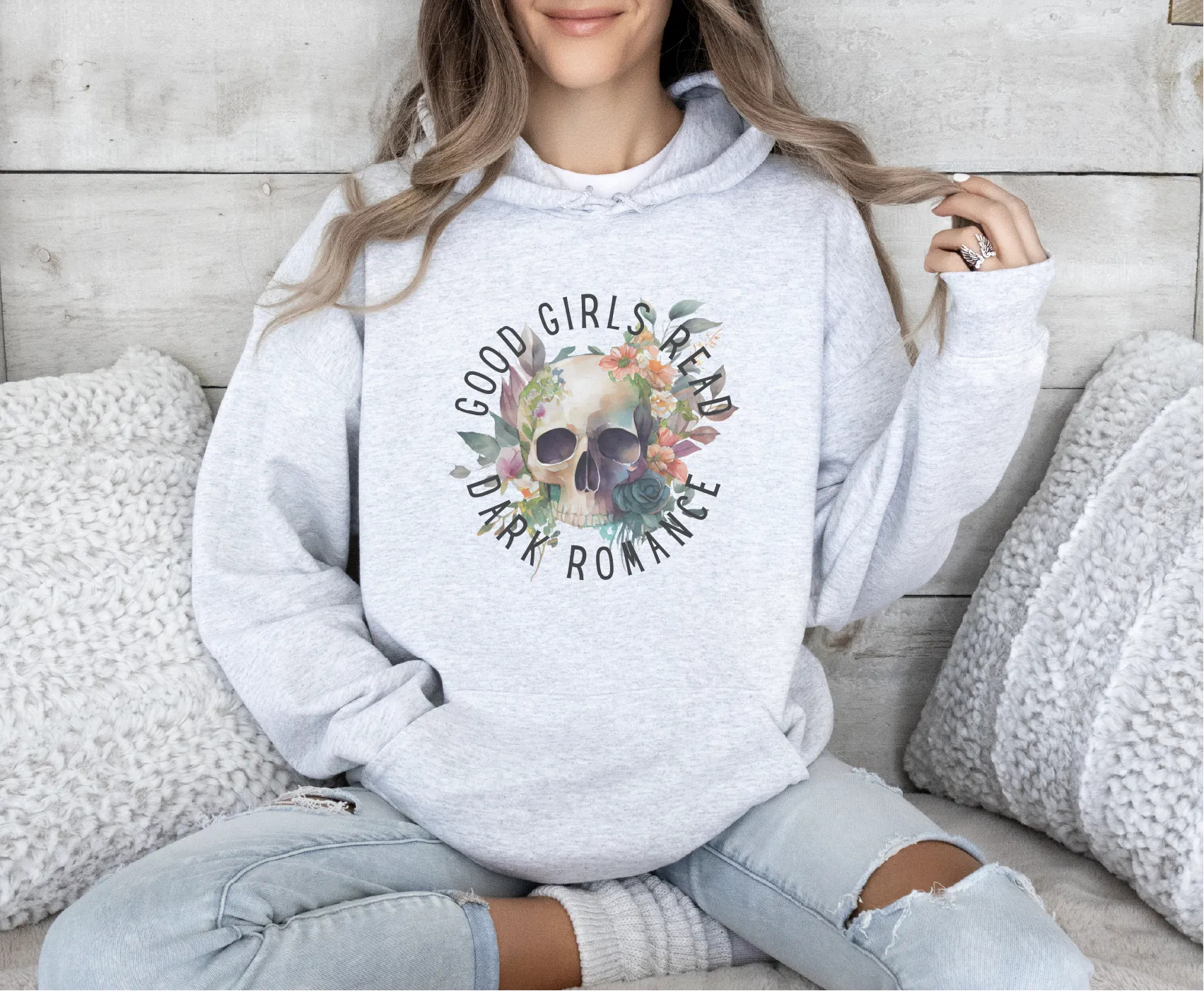 Good Girls Read Dark Romance Ash Gray or Sand Hoodie