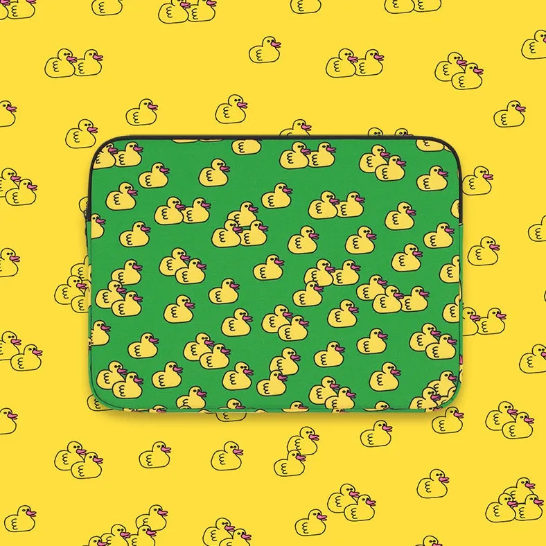 Green Yellow Duck Graphic Laptop Sleeves iPad 11 13 15 inch Cases Protective Covers Handbags Square Pouches Designer Artist Prints Cute Lightweight School Collage Office Zipper Fashion Unique Gifts Skins