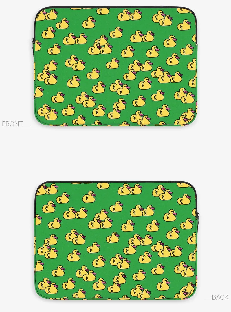 Green Yellow Duck Graphic Laptop Sleeves iPad 11 13 15 inch Cases Protective Covers Handbags Square Pouches Designer Artist Prints Cute Lightweight School Collage Office Zipper Fashion Unique Gifts Skins