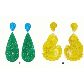 Green Yellow Onyx & Synthetic Turquoise Gemstone Carving : Natural Color Enhanced Onyx Hand Carved Uneven Pear Shape 4pcs